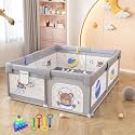 MONSTECH Large Baby Playpen 150x180cm Pit Balls Playpen for Baby up to 5 Years with Anti-Fall Rings, Safety Lock, Breathable Mesh, Kids Activity Center Play Pen
