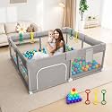 MONSTECH Large Baby Playpen 150x180cm Pit Balls Playpen for Baby up to 5 Years with Anti-Fall Rings, Safety Lock, Breathable Mesh, Kids Activity Center Play Pen (180 * 150-DarkGrey)
