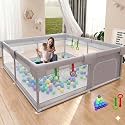 MONSTECH Large Baby Playpen 150x180cm Pit Balls Playpen for Baby up to 5 Years with Anti-Fall Rings, Safety Lock, Breathable Mesh, Kids Activity Center Play Pen (120 * 120-BLUE-F)
