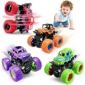 Monster Truck Toys, 4 Pack Friction Powered Toy Cars Push and Go Truck Toys for Toddlers Kids Ages 2-4 3-5 4-7 Best Christmas Birthday Gift Party Favors for Boys and Girls 2 3 4 5 6 7 Year Old