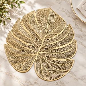 monstera leaf pvc placemat for center table elegant cream gold