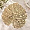 Monstera Leaf PVC Placemat for Center Table, Elegant Cream Gold