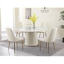 Montary 5 Piece Dining Table Set, Modern Dining Room Table Set of 4-6, White 53" D Faux Marble Dining Table, Sintered Stone Round Table with 4 Dining Chairs, for Dining Room Kitchen