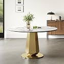 Montary 53” Luxury Round Dining Table with Sintered Stone Top, Modern Kitchen Table for 4-8 People, Gold Stainless Steel Base & Easy Assembly, Artificial Marble Dining Room Table for Home