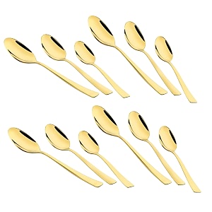 montavo by fns  alexa collection  gold pvd stainless steel dinner spoon set of 12  dishwasher safe  premium cutlery for home amp gifting