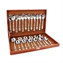 Montavo by FnS Pacific 24 Pc Stainless Steel Cutlery Set with Leatherette Box, 6 Dinner Spoons, 6 Dinner Forks, 6 Tea Spoons, 6 Baby Spoons, Rust-Resistant, Mirror Polished Flatware
