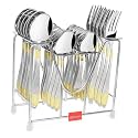 Montavo by FnS Passion Real Gold Plated Stainless Steel Cutlery Set of 24 with Hanging Stand, 6 Dinner Spoons, 6 Dinner Forks, 6 Tea Spoons, 6 Baby Spoons, Rust-Resistant, Mirror Polished