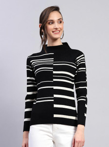 MONTE CARLO Casual Striped Women Black Top