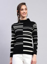 MONTE CARLO Casual Striped Women Black Top