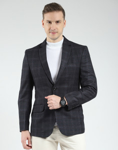 MONTE CARLO Checkered Mandarin Casual Men Blazer