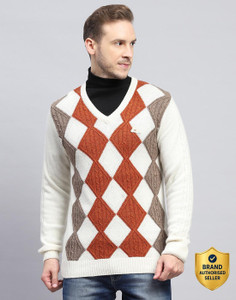 MONTE CARLO Men Self Design V Neck