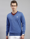 MONTE CARLO Men Solid V Neck Blue