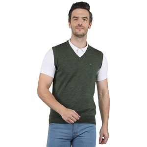 monte carlo mens pure wool green solid v neck sweater 1220510sl-2348