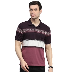 Monte Carlo Mens Striped Polo Collar Half