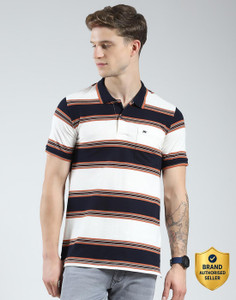 MONTE CARLO Striped Men Polo Neck Blue