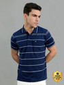 MONTE CARLO Striped Men Polo Neck Navy