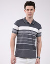 MONTE CARLO Striped Men Polo Neck Grey