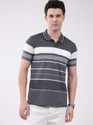 MONTE CARLO Striped Men Polo Neck Grey
