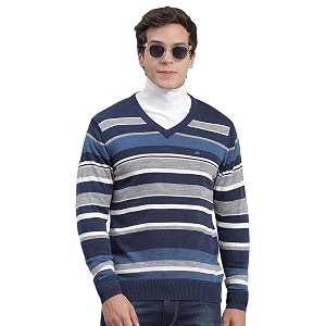 Monte Carlo Royal Blue Striped V Neck