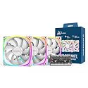 MONTECH AX 120MM - PWM Fan - Silent Performance - High Speed 1600PWM - High-End Durability with HDB Bearing - Stunning Outer Ring ARGB Lighting Design – 3 in 1 Pack with 6X6 Fan Hub (AX120-3in1-W)