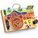 UdoUto Montessori Wooden Busy Board with Steering Wheel &amp; Driving Toys