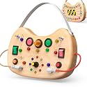 UdoUto Montessori Wooden Busy Board for Toddlers with LED Lights &amp; Switches