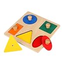 Montessori Wooden Puzzle Board Knob Wooden Puzzle Geometric Shape Puzzle Early Education Material Sensorial Toy for Toddler Shape &amp; Color Sorter (5 Geometry Shape)