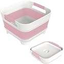 MontNorth 2.4 Gal Collapsbile Wash Basin with Drian Plug,9L Dish Pan for Soaking Baby Bottles,Portable Sink, Multiuse Foldable Bucket,Ice Beverage Tubs for Camping, Vegetable Washing, RV (Pink)
