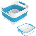 MontNorth 2.4 Gal Collapsbile Wash Basin with Drian Plug,9L Dish Pan for Soaking Baby Bottles,Portable Sink, Multiuse Foldable Bucket,Ice Beverage Tubs for Camping, Vegetable Washing, RV (Blue)