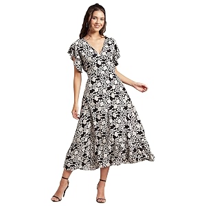 Moomaya Womens Printed Dress V-Neck Short Sleeves