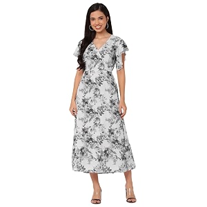 Moomaya Womens Printed Dress V-Neck Short Sleeves