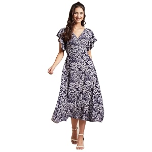 Moomaya Womens Printed Dress V-Neck Short Sleeves