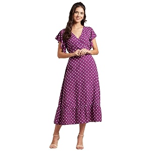 Moomaya Womens Printed Dress V-Neck Short Sleeves