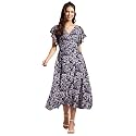 Moomaya Women39s Printed Dress V-Neck Short Sleeves
