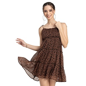 Moomaya Women Printed Mini Dress Strappy Shoulders