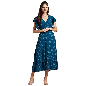 Moomaya Womens Printed Dress V-Neck Short Sleeves