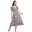 Moomaya Women39s Printed Dress V-Neck Short Sleeves