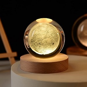 moon crystal ball night light 24 inch glass ball night lamp with woodern base decorations gifts for men women kidsboys girls teens moon crystal ball lamp led