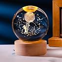The Moon Crystal Ball Night Light, 2.4 Inch Glass Lamp with Woodern Base, Decorations Gifts for Men, Women, Kids,Boys, Girls,Teens (H- Moonled)