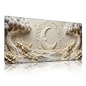 Moon Face Relief Mouse Pad, Luxury Beige Cotton Tree &amp; Flower Decor Desk Mat - Large Non-Slip Office PC Laptop Desk Pad - 35.5"x15.7" x 3mm