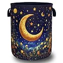 Moon Flowers Laundry Basket Oxford Cloth Foldable Hamper 18.9x16.5 Inch