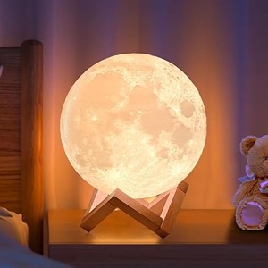 tekcool moon lamp 3d 7 color changing 15 cm with stand moon night rechargeable led lamp with stand for bedroom lights for adults kids indoor lighting valentine moon 15cm pack of 1 plastic