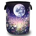 Moon Flowers Laundry Basket Oxford Cloth Foldable Hamper 18.9x16.5 Inch