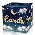 Moon and Stars Card Box - Blue Star Collapsible Money Box or Gift Box for Baby & Bride Shower, Sleepover Birthday Party, Wedding Reception, Graduation - 8"x8"x8" Pajama Theme Party Favors Decorations