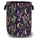 Moon Wild Flowers Laundry Basket Oxford Cloth Foldable Hamper 18.9x16.5Inch