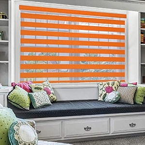 moonga polyester curtainzebra blinds for windows and doors with dual shade horizontal stripes sheer and solid fabric light controlblackout blinds waterproof orange width 90xheight 180cm