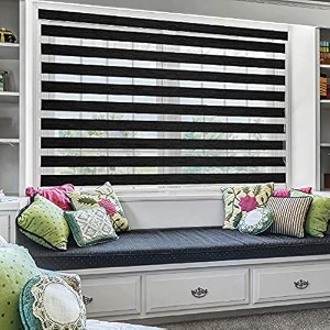 moonga polyester curtainzebra blinds for windows and doors with dual shade horizontal stripes sheer and solid fabric light controlblackout blinds waterproof black width 125xheight 130cm