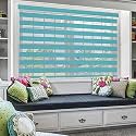 moonga Polyester Curtain/Zebra Blinds for Windows and Doors with Dual Shade, Horizontal Stripes, Sheer and Solid Fabric, Light Control/Blackout Blinds, Waterproof (Blue) Width 90XHEIGHT 130CM