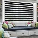 moonga Polyester Curtain/Zebra Blinds for Windows and Doors with Dual Shade, Horizontal Stripes, Sheer and Solid Fabric, Light Control/Blackout Blinds, Waterproof (Black) Width 135XHEIGHT 200CM
