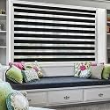 Moonga Polyester Curtain/Zebra Blinds for Windows and Doors with Dual Shade, Horizontal Stripes, Sheer and Solid Fabric, Light Control/Blackout Blinds, Waterproof (Black) Width 120XHEIGHT 180CM